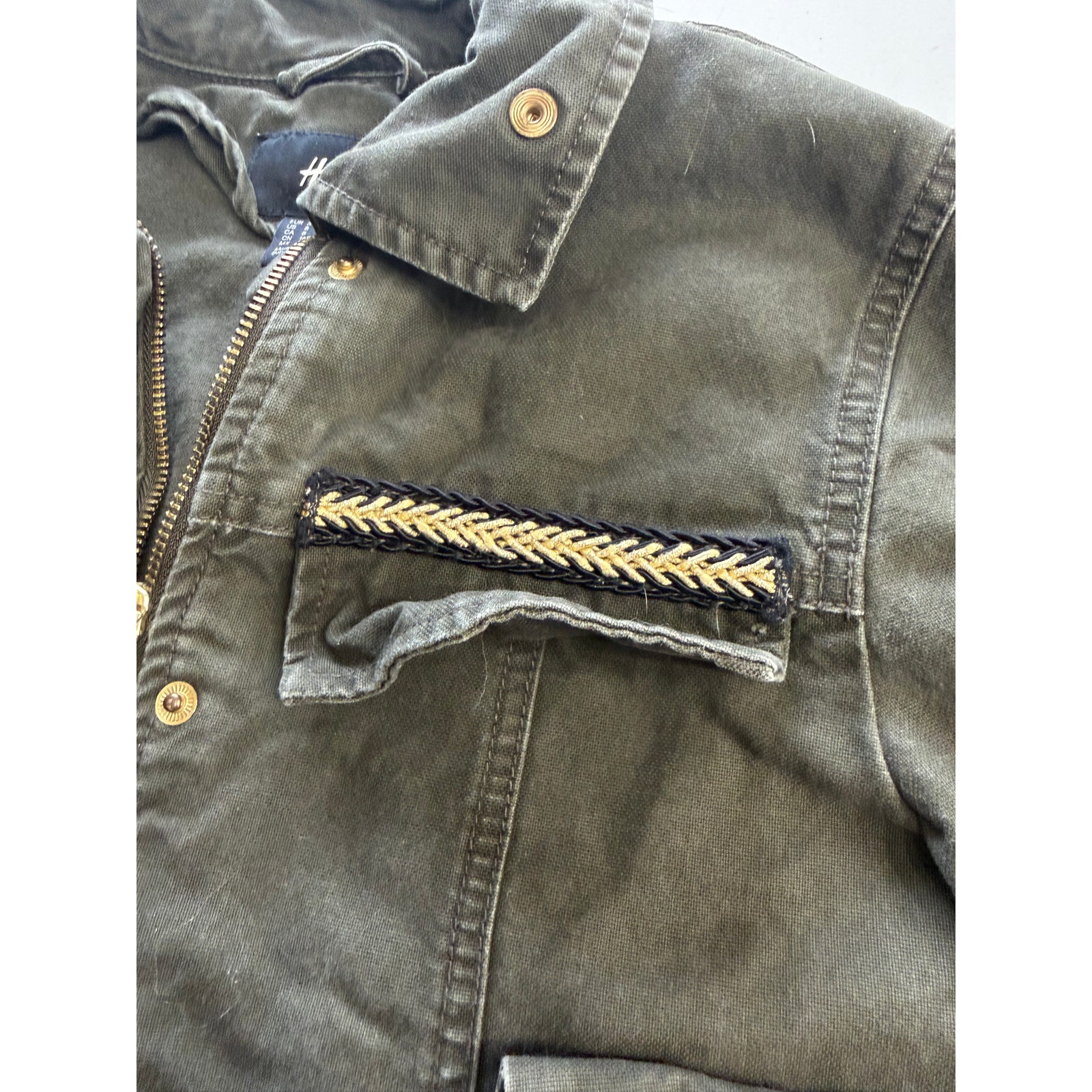 H&M Womens Sz 8 Army Green Military Jacket Coat Y2k Zip Button Up — image 4 of 7